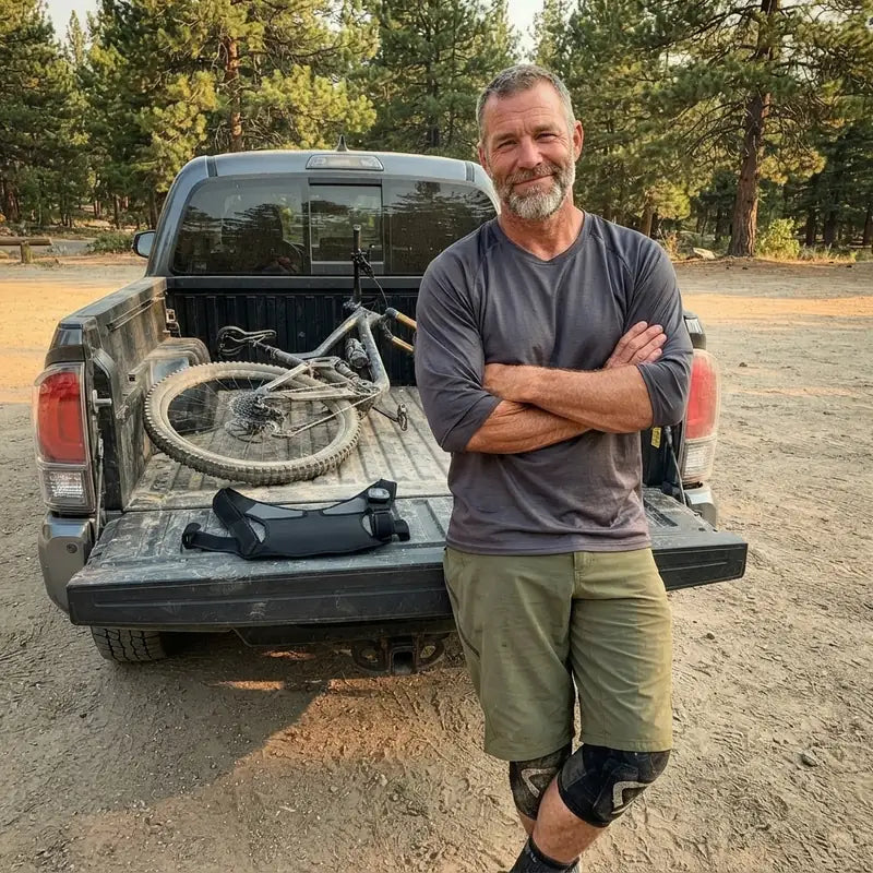 Tom, a mountain biker, at his truck
